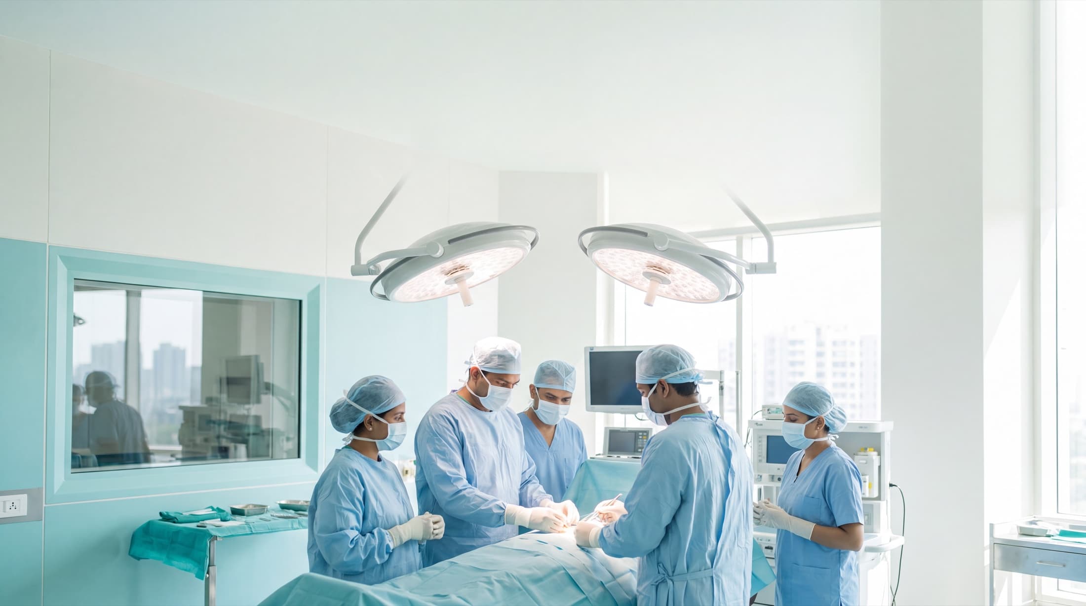 A Medwave surgical oncologist at work under the operating light